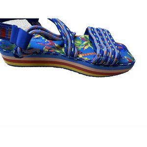 Farm Rio Blue Macaw Platform Sandals Womens Sz 12 Blue Open Toe Strappy NEW‎